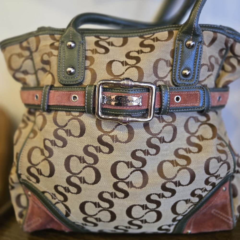 Sophia Caperelli Olive and Tan Monogram Tote